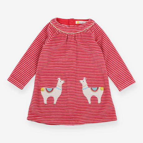 Dress Velour Red and Pink Stripe Llamas