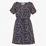 Navy Tan Floral Print Lined Cotton Dress