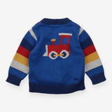 Cardigan Striped Blue Train Applique