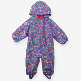 Puddlesuit Purple Fleece Lined Pink with Birds, Bu