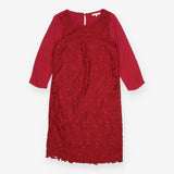 Shift Dress Rich Red Floral Lace Long Sleeve Knee 