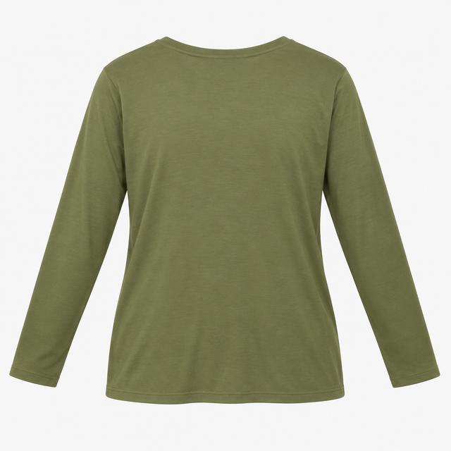 Jersey Top Olive Green Long Sleeve Crew Neck