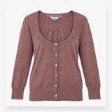 Cardigan Brown Fine Knit Scoop Neck Button Down