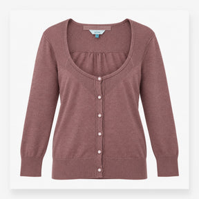 Cardigan Brown Fine Knit Scoop Neck Button Down