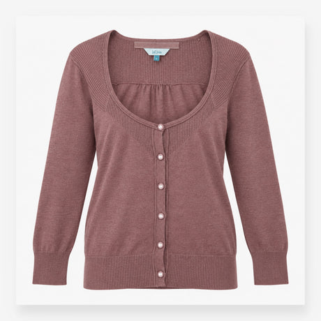 Cardigan Brown Fine Knit Scoop Neck Button Down