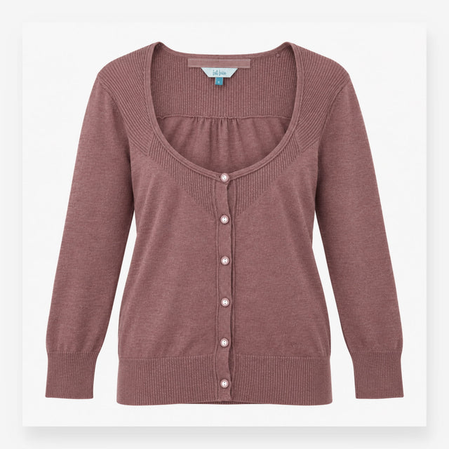 Cardigan Brown Fine Knit Scoop Neck Button Down