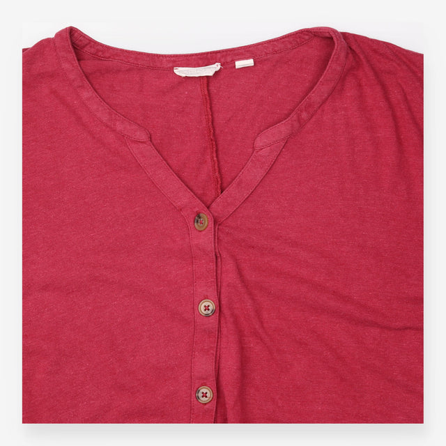 Rhubarb Red Linen Blend Button Front Tunic Top