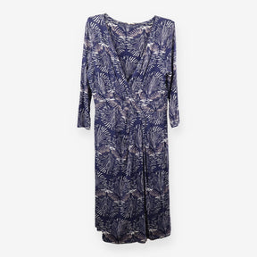 Blue Abstract Print Jersey Wrap Dress Midi