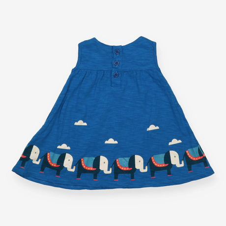 Dress sleeveless blue elephants on hem