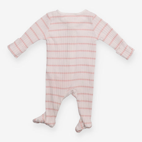 Sleepsuit white pink stripe large rib 