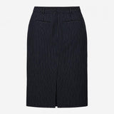 Skirt Navy Blue White Pinstripe Column Midi Tailor
