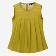 Olive Green Crochet Lace Yoke Box Pleated Sleevele