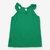 Top sleeveless green with colourful pom trim 