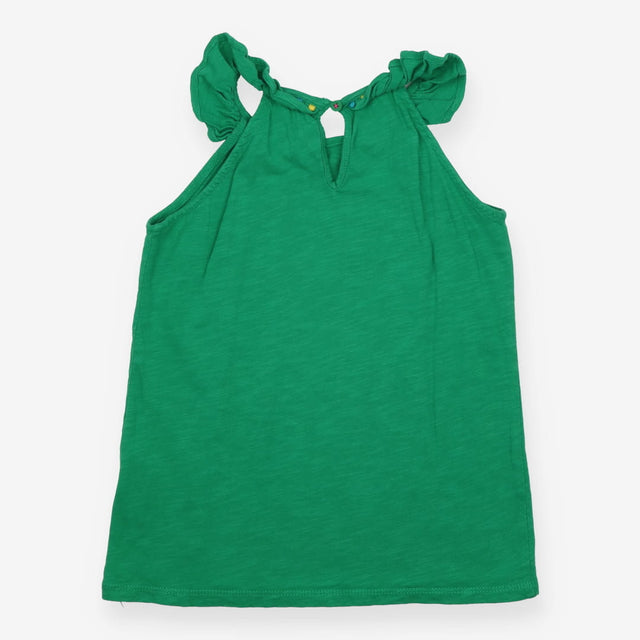 Top sleeveless green with colourful pom trim 