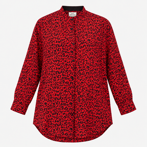 Jungle Saxa C Leopard Print Cotton Shirt Red Black