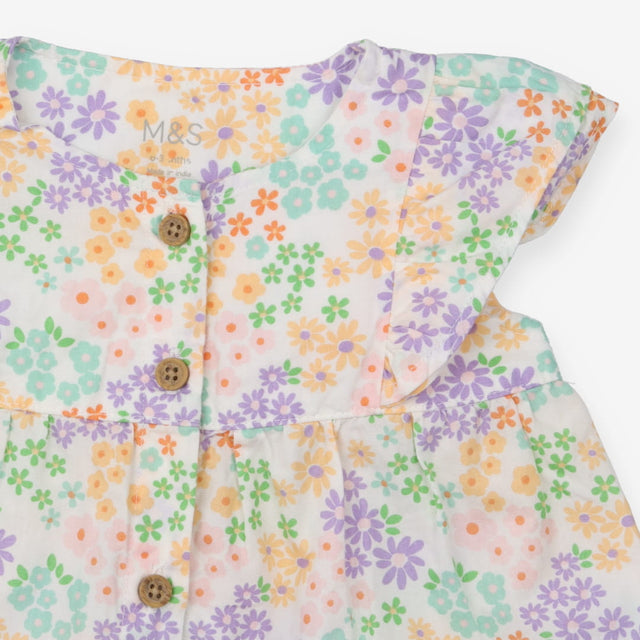 Woven Summer Dress Neon Flowers