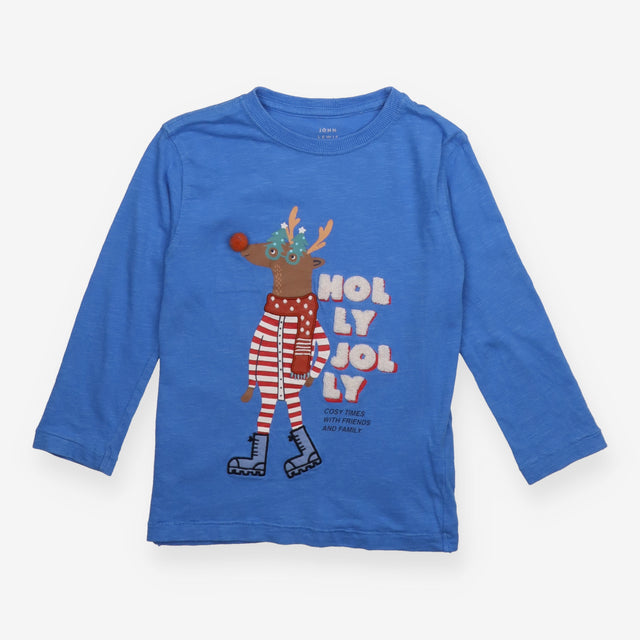 Tee blue skating reindeer Holly Jolly