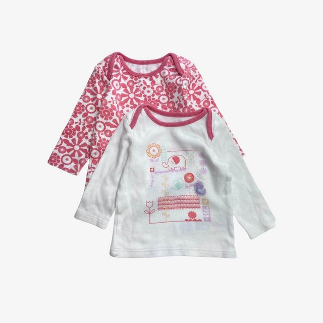 Pink Floral and Elephant Bird LS Tops 2pcs