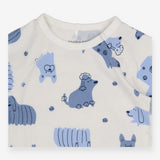 White Bodysuit with Blue Dogs 