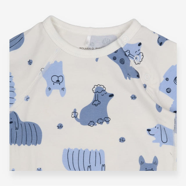White Bodysuit with Blue Dogs 