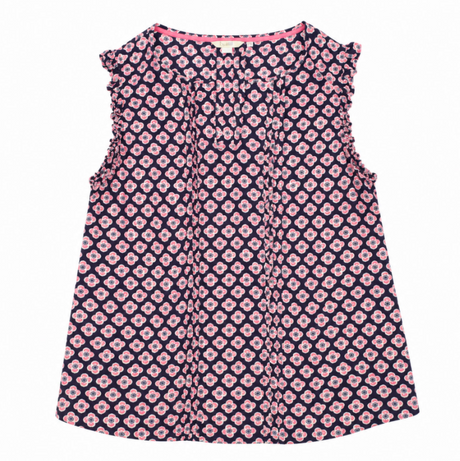 Navy Pink Floral Sleeveless Viscose Tunic Top