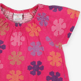 Tee pink smock neck floral 