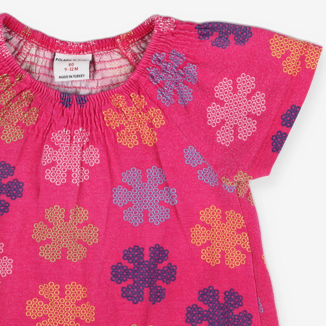 Tee pink smock neck floral 
