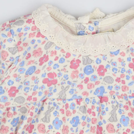 Dress LS flowers hedgehog rabbits pink blue