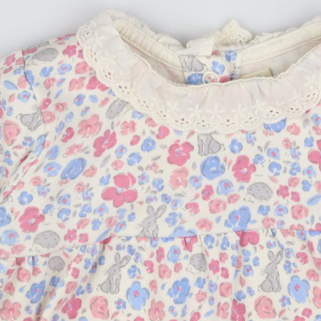 Dress LS flowers hedgehog rabbits pink blue