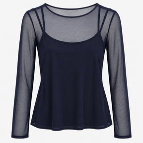 Mesh Long Sleeve Layered Top Navy