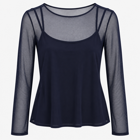 Mesh Long Sleeve Layered Top Navy