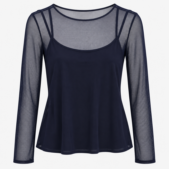 Mesh Long Sleeve Layered Top Navy