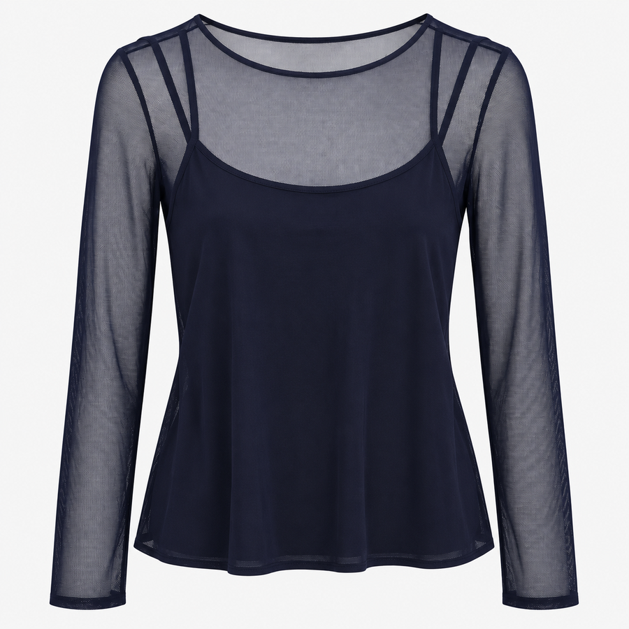 Mesh Long Sleeve Layered Top Navy