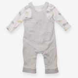 Outfit grey stripe dungarees LS bodysuit jungle an