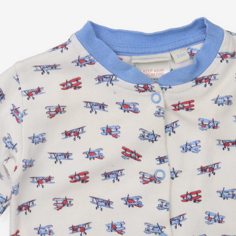 Sleepsuit White with Blue Trim Aeroplanes