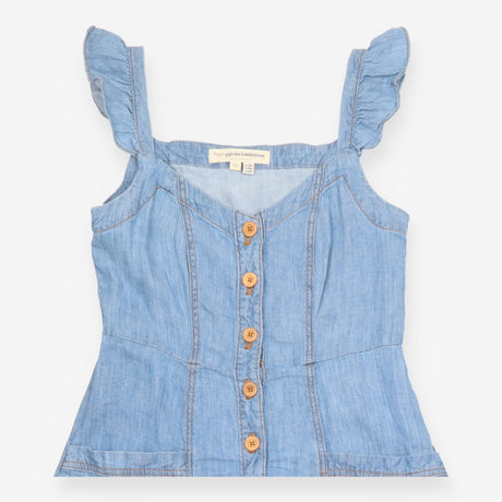 Denim Midi Dress with Tie Straps and Button Front