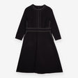 Midi Dress Black Crepe Knit Tailored Topstitch