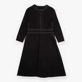 Midi Dress Black Crepe Knit Tailored Topstitch