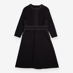 Midi Dress Black Crepe Knit Tailored Topstitch