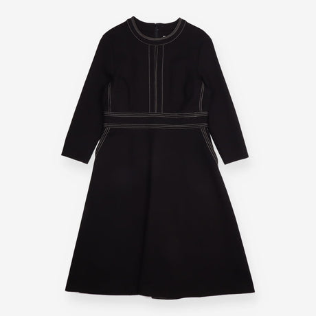 Midi Dress Black Crepe Knit Tailored Topstitch