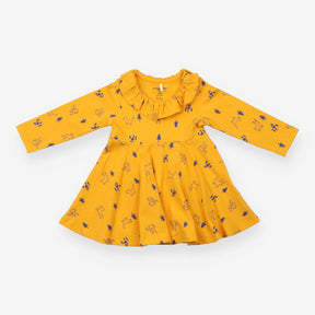Dress yellow LS jersey navy cartoon trees animals