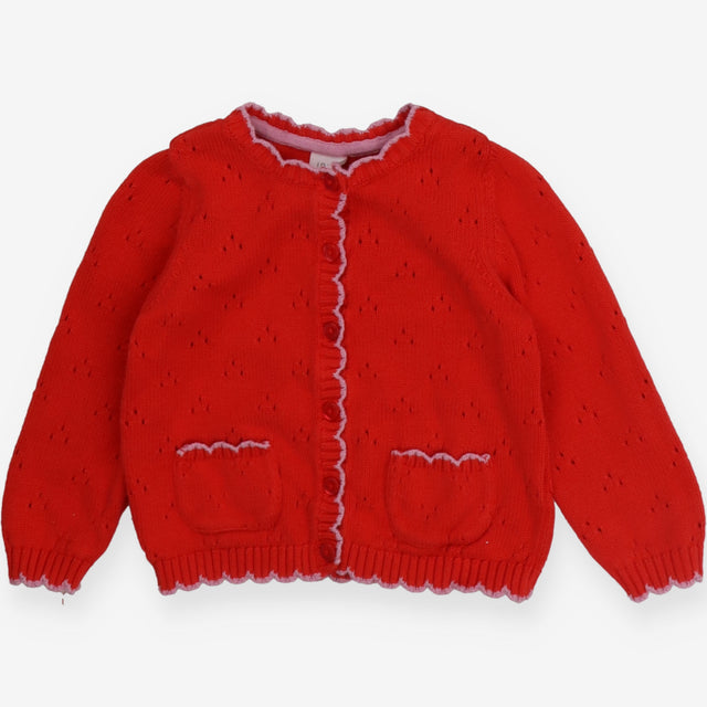Cardigan red pink edging pockets