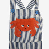 Seersucker Shortie Dungarees Blue Stripe with Oran
