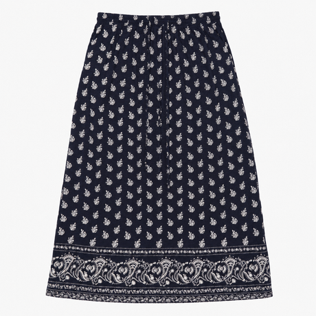 Printed Maxi Skirt Floral Paisley Navy Blue