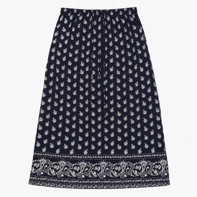 Printed Maxi Skirt Floral Paisley Navy Blue