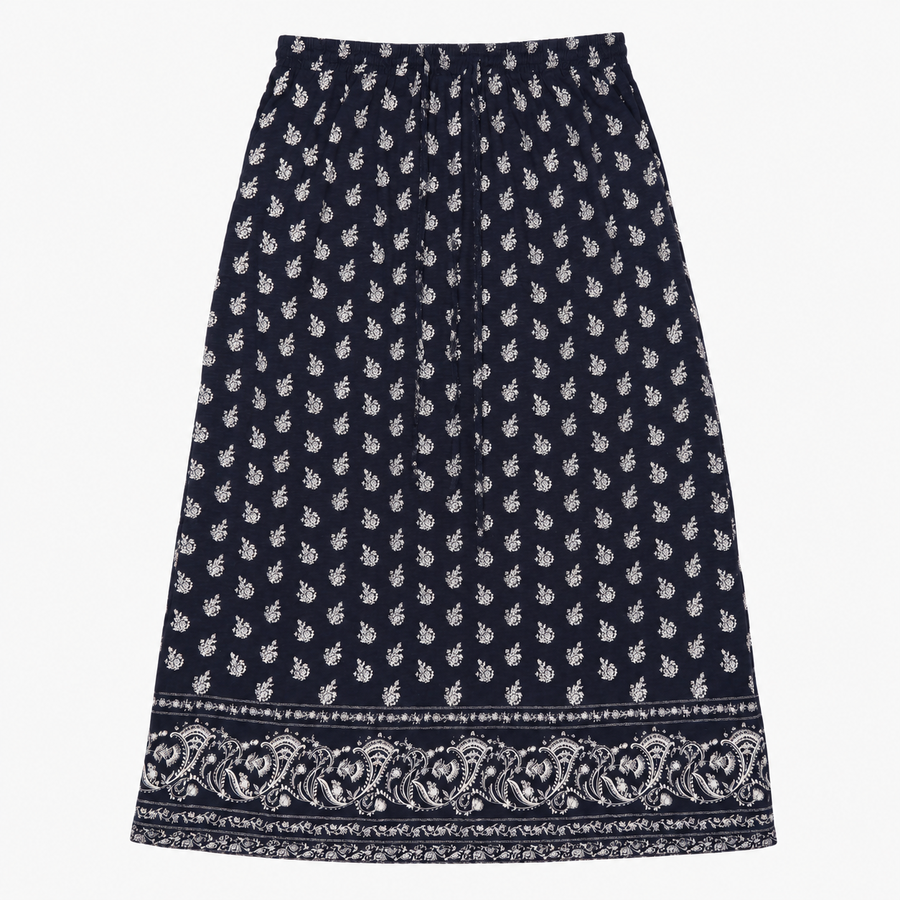 Printed Maxi Skirt Floral Paisley Navy Blue