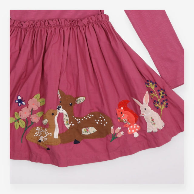 Dress Long Sleeve Purple Woodland Friends Applique