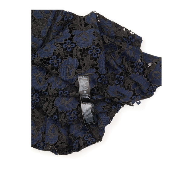 Dress Navy Blue Lace Floral Cap Sleeve Midi Round 