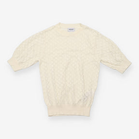 Top Cream Pointelle Open Knit Short Sleeve