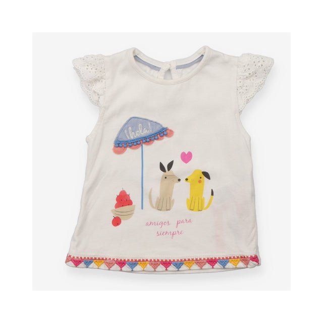 Tee White With Lace Frill Sleeve and Hola! Lover D